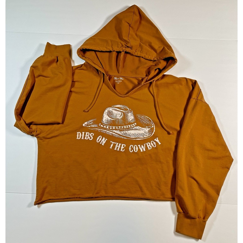 Miss Me Womens Cropped Size Large Hoodie Dibs on the Cowboy Western Club Bar